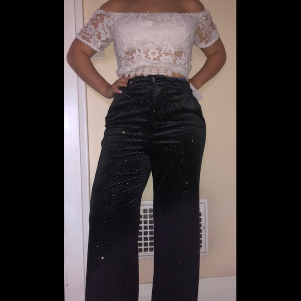 High Waisted Black Shiny Pants